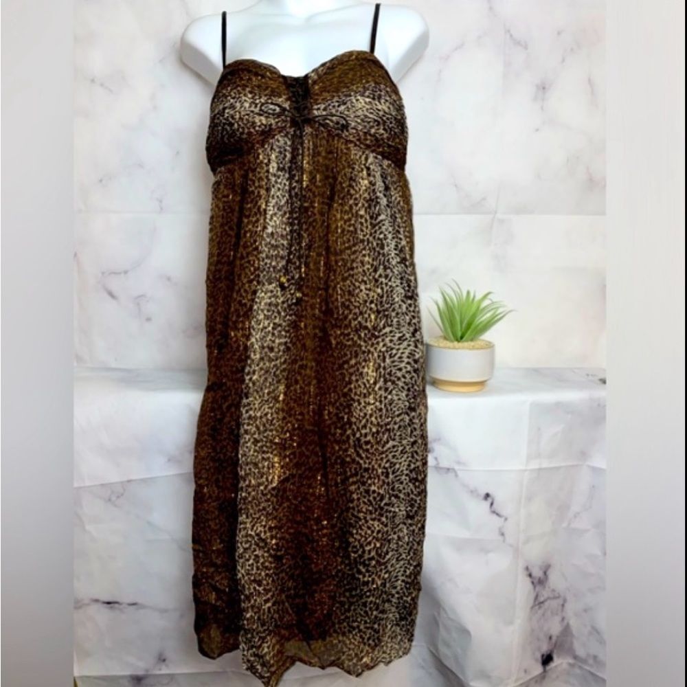 Nicole Miller Leopard Silk Babydoll Dress size 10
